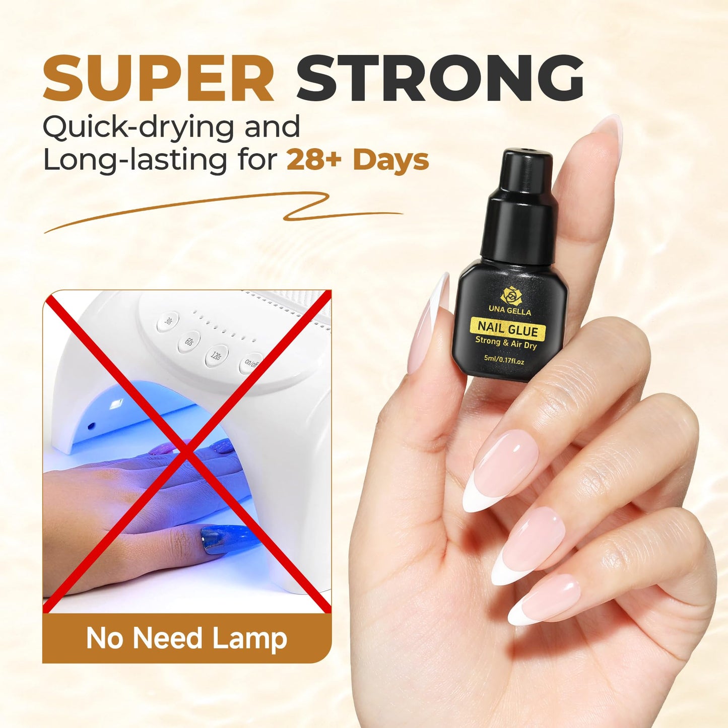 UNA GELLA Solid Gel Nail Glue (40ml) - Strong, Soak-Off Glue for Acrylic, Press-On & Gelly Tips - Lamp Curing Needed