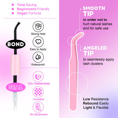 Pawotence Lash Extension Kit DIY 280pcs Lash Clusters Eyelash Extension Kit, 9-16mm 30D 40D Individual Lashes Kit with Lash Bond and Seal, Lash Tweezers for Self Use (30D&40D, 0.07D, 9-16mm, Kit)