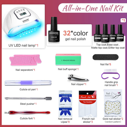 JODSONE 32 Color Gel Nail Kit w/ UV Light & 3 Top Coats | Gift Set