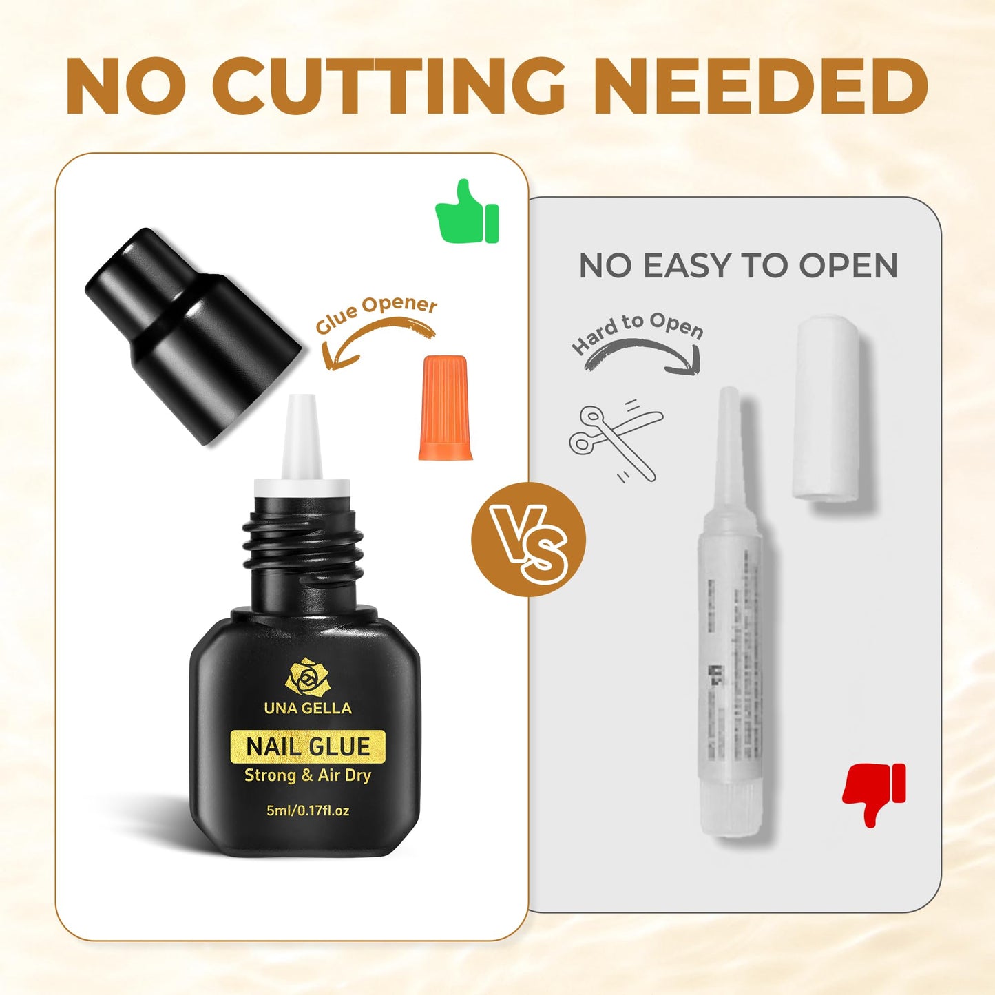 UNA GELLA Solid Gel Nail Glue (40ml) - Strong, Soak-Off Glue for Acrylic, Press-On & Gelly Tips - Lamp Curing Needed