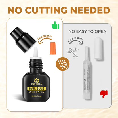 UNA GELLA Solid Gel Nail Glue (40ml) - Strong, Soak-Off Glue for Acrylic, Press-On & Gelly Tips - Lamp Curing Needed