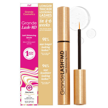 GrandeLASH-MD Lash Enhancing Serum (1mL, 6 Week Supply) - Longer, Thicker Lashes with Peptides & Vitamins