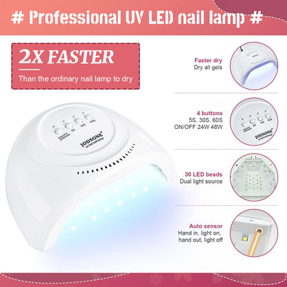 JODSONE 32 Color Gel Nail Kit w/ UV Light & 3 Top Coats | Gift Set