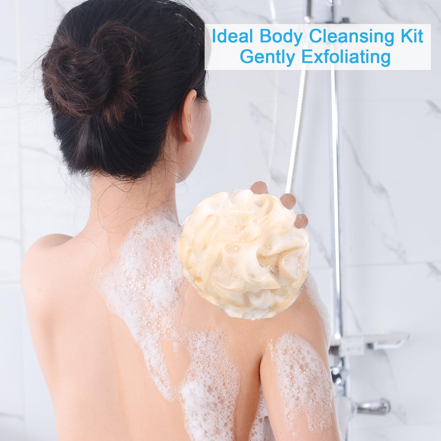 AmazerBath Loofah Sponge 75g/Piece, Exfoliating Bath Sponge Body Scrubber - Loofa Set of 4 Flower Color (Large, Green-Purple)