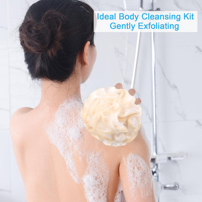 AmazerBath Loofah Sponge 75g/Piece, Exfoliating Bath Sponge Body Scrubber - Loofa Set of 4 Flower Color (Large, Green-Purple)