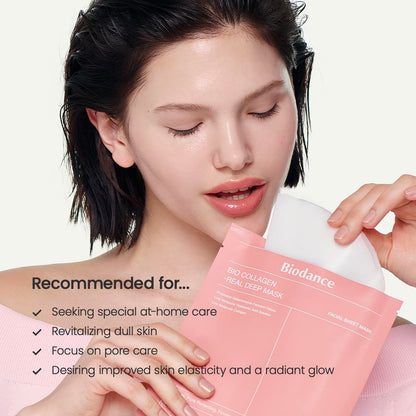 BIODANCE Bio-Collagen Real Deep Mask – Hydrating Overnight Hydrogel Sheet Mask for Pore Minimizing, Firming, Brightening & Sensitive Skin | Korean Skincare | 1.19oz x 4