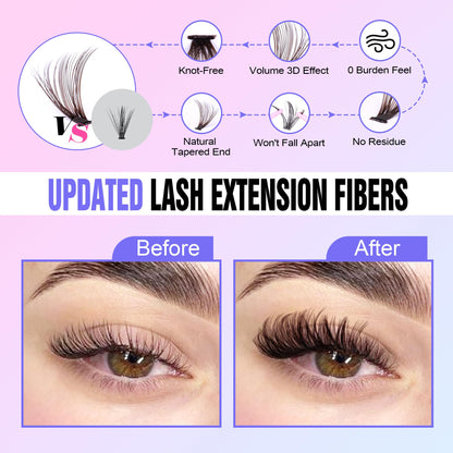 Pawotence Lash Extension Kit DIY 280pcs Lash Clusters Eyelash Extension Kit, 9-16mm 30D 40D Individual Lashes Kit with Lash Bond and Seal, Lash Tweezers for Self Use (30D&40D, 0.07D, 9-16mm, Kit)