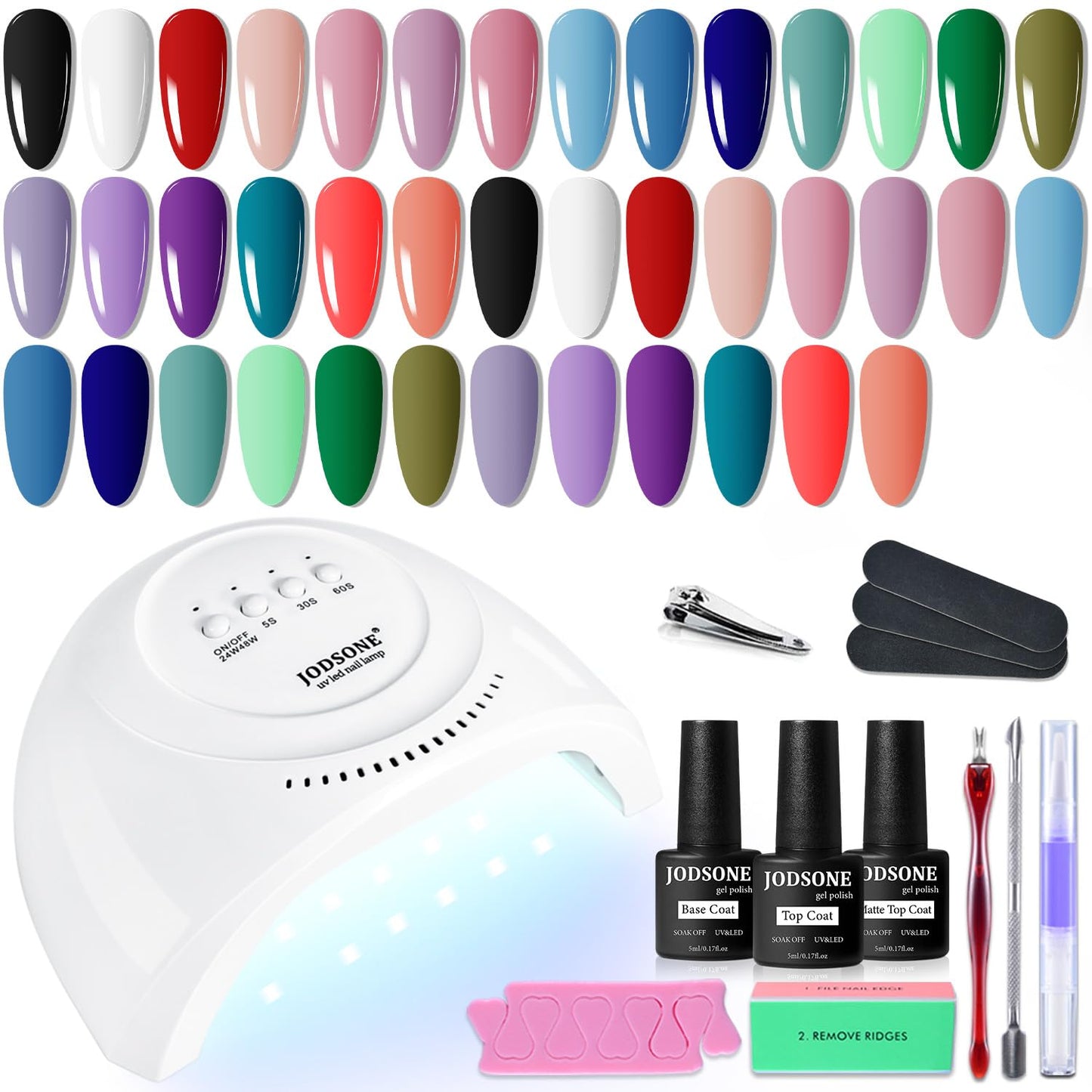 JODSONE 32 Color Gel Nail Kit w/ UV Light & 3 Top Coats | Gift Set