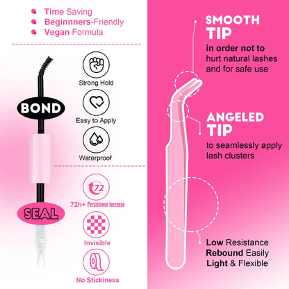 Pawotence Lash Extension Kit DIY 280pcs Lash Clusters Eyelash Extension Kit, 9-16mm 30D 40D Individual Lashes Kit with Lash Bond and Seal, Lash Tweezers for Self Use (30D&40D, 0.07D, 9-16mm, Kit)