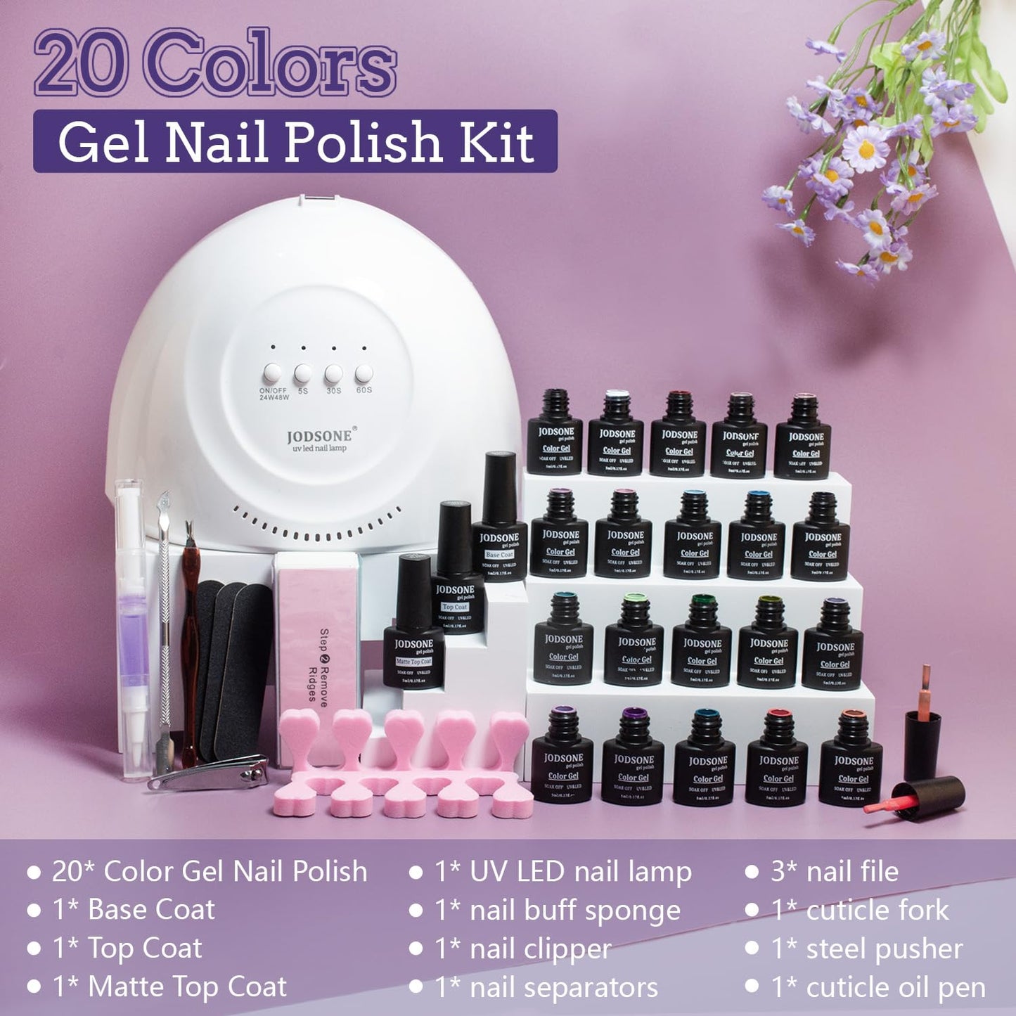 JODSONE 32 Color Gel Nail Kit w/ UV Light & 3 Top Coats | Gift Set