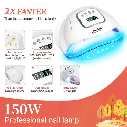 JODSONE 32 Color Gel Nail Kit w/ UV Light & 3 Top Coats | Gift Set