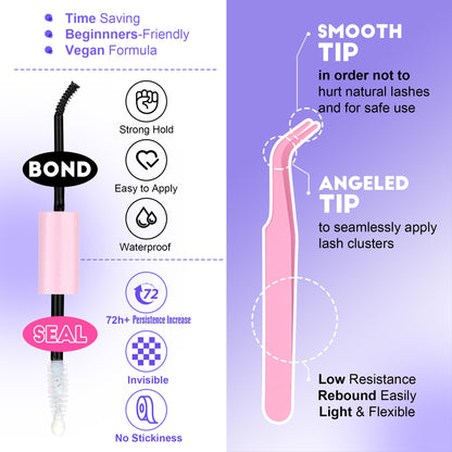 Pawotence Lash Extension Kit DIY 280pcs Lash Clusters Eyelash Extension Kit, 9-16mm 30D 40D Individual Lashes Kit with Lash Bond and Seal, Lash Tweezers for Self Use (30D&40D, 0.07D, 9-16mm, Kit)