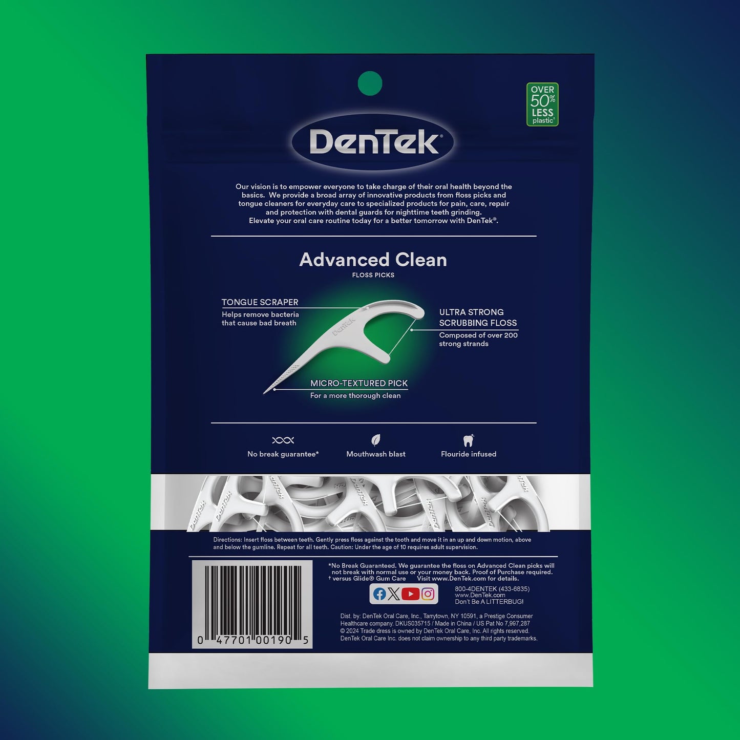 DenTek Triple Clean Advanced Floss Picks - No Break, No Shred Floss with Micro-Textured Pick (150 Ct)