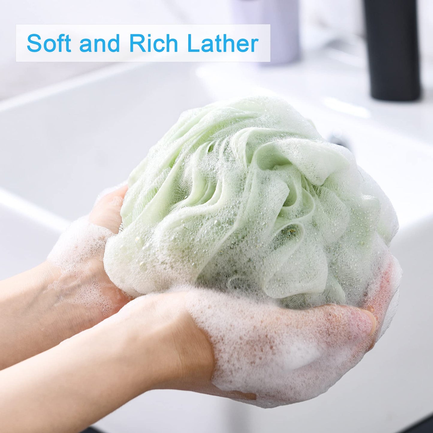 AmazerBath Loofah Sponge 75g/Piece, Exfoliating Bath Sponge Body Scrubber - Loofa Set of 4 Flower Color (Large, Green-Purple)