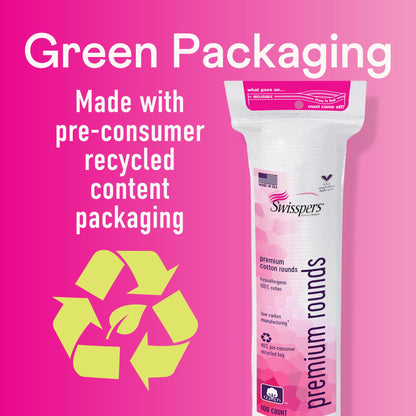 Swisspers Premium Cotton Rounds - 100% Chlorine Free Cotton Face Pads for Makeup, Nail Polish Removal - Dermatologist Tested and Hypoallergenic, Made in USA - 100 Pads (Pack of 3)