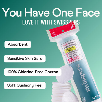 Swisspers Premium Cotton Rounds - 100% Chlorine Free Cotton Face Pads for Makeup, Nail Polish Removal - Dermatologist Tested and Hypoallergenic, Made in USA - 100 Pads (Pack of 3)