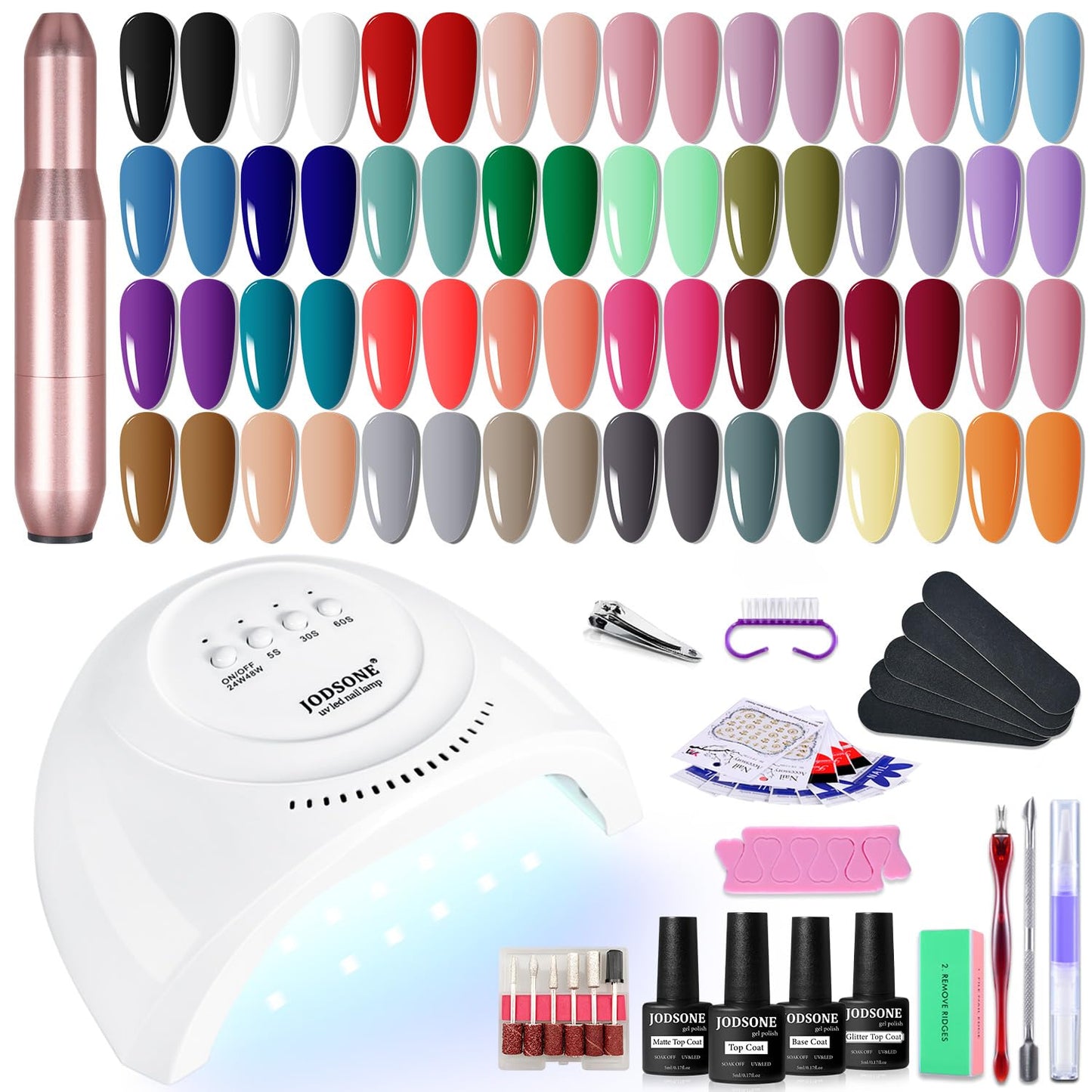 JODSONE 32 Color Gel Nail Kit w/ UV Light & 3 Top Coats | Gift Set