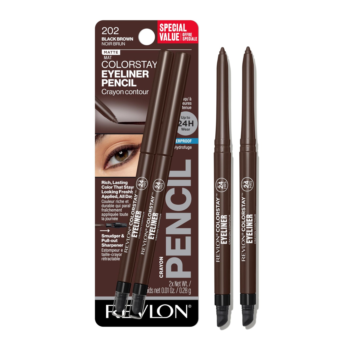 Revlon ColorStay Waterproof Eyeliner Pencil: 24HR Black Brown