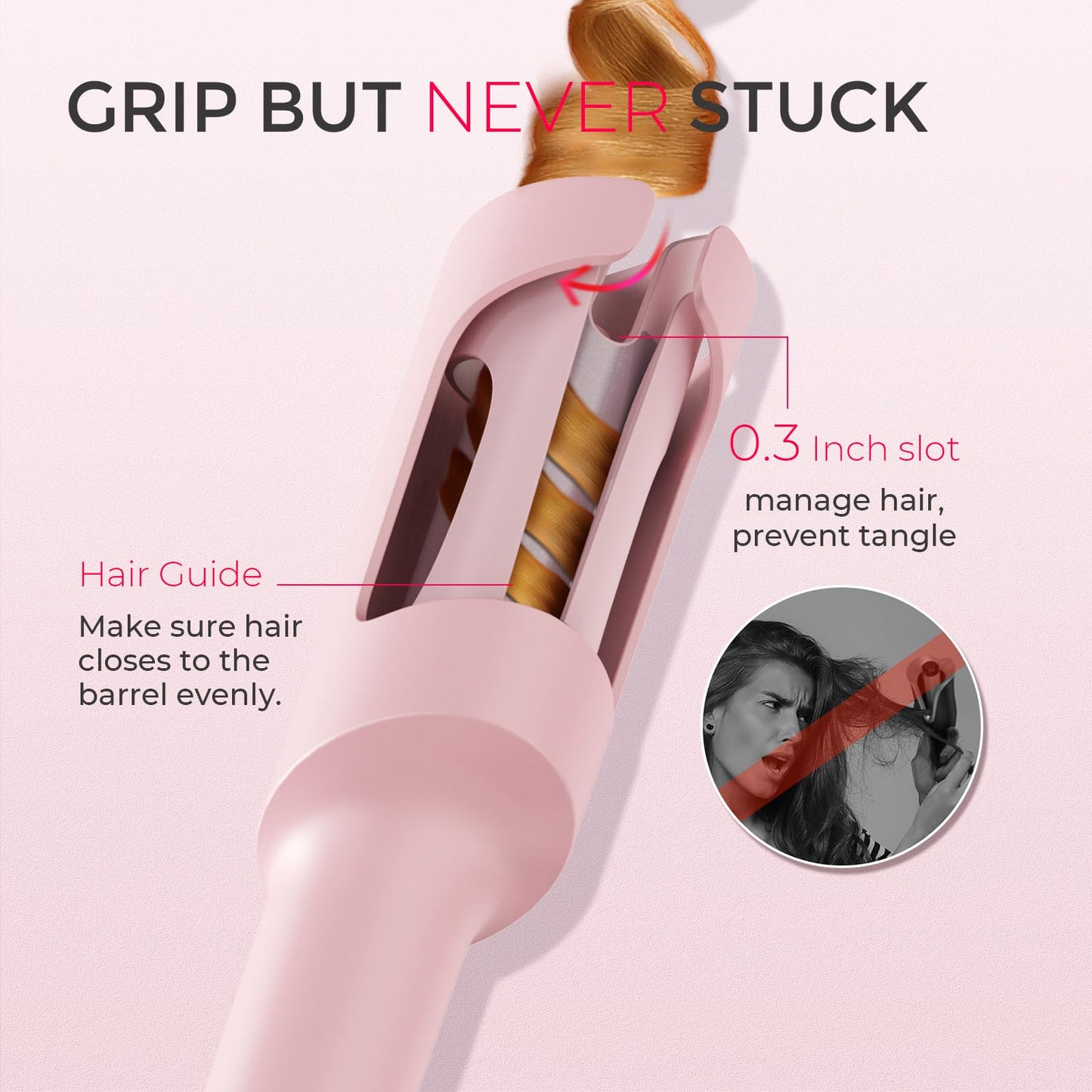 TYMO CURLPRO Automatic Rotating Curling Iron - Beach Waves, Anti-Scald Iron: 72H Beach Waves with Ions