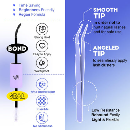 Pawotence Lash Extension Kit DIY 280pcs Lash Clusters Eyelash Extension Kit, 9-16mm 30D 40D Individual Lashes Kit with Lash Bond and Seal, Lash Tweezers for Self Use (30D&40D, 0.07D, 9-16mm, Kit)