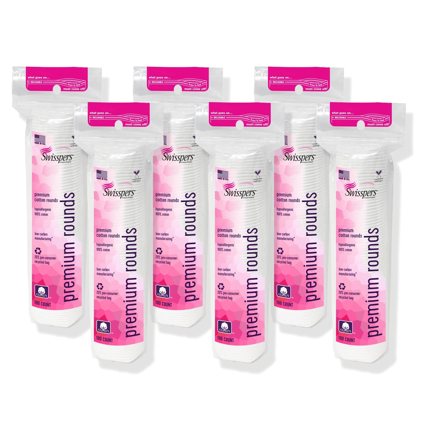 Swisspers Premium Cotton Rounds - 100% Chlorine Free Cotton Face Pads for Makeup, Nail Polish Removal - Dermatologist Tested and Hypoallergenic, Made in USA - 100 Pads (Pack of 3)