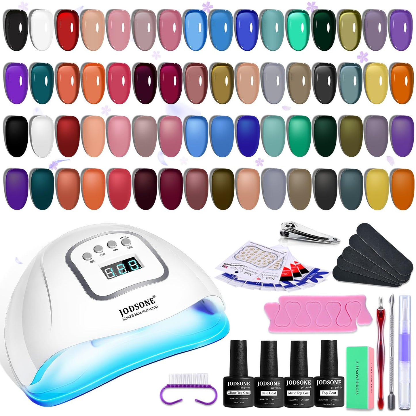 JODSONE 32 Color Gel Nail Kit w/ UV Light & 3 Top Coats | Gift Set