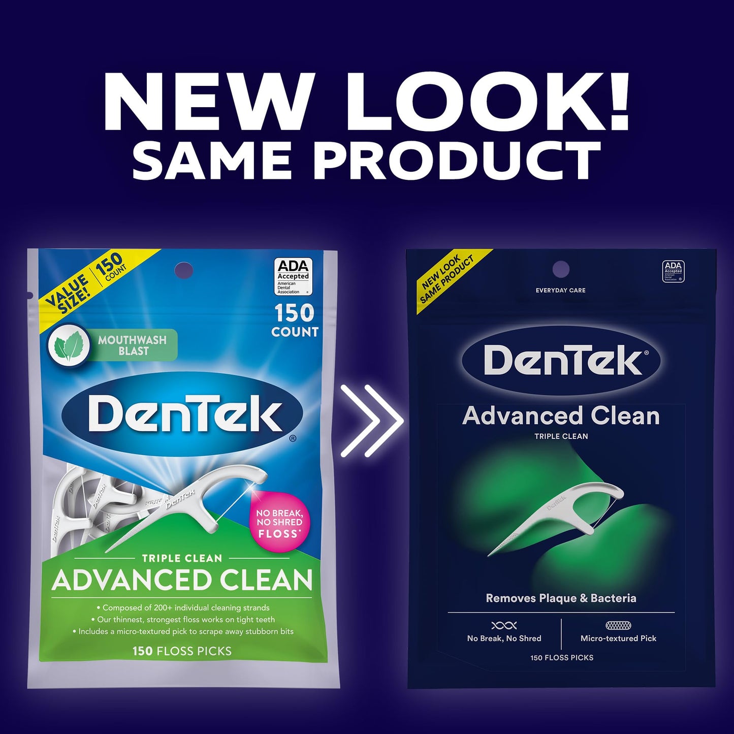DenTek Triple Clean Advanced Floss Picks - No Break, No Shred Floss with Micro-Textured Pick (150 Ct)