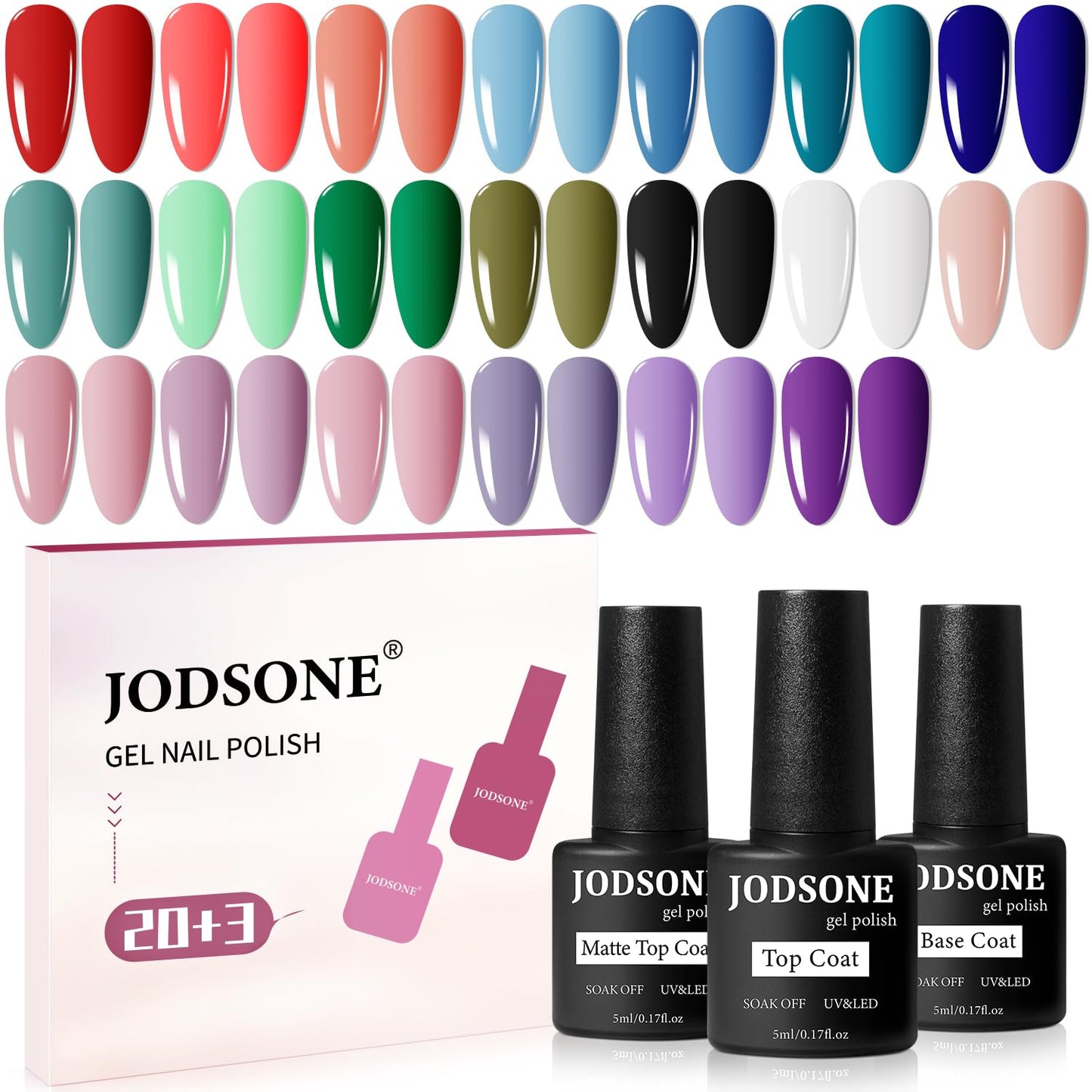 JODSONE 32 Color Gel Nail Kit w/ UV Light & 3 Top Coats | Gift Set