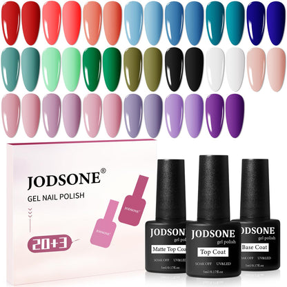 JODSONE 32 Color Gel Nail Kit w/ UV Light & 3 Top Coats | Gift Set