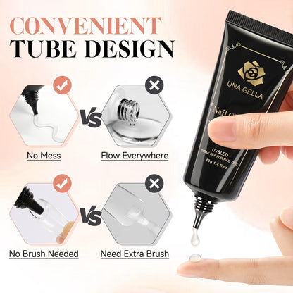 UNA GELLA Solid Gel Nail Glue (40ml) - Strong, Soak-Off Glue for Acrylic, Press-On & Gelly Tips - Lamp Curing Needed