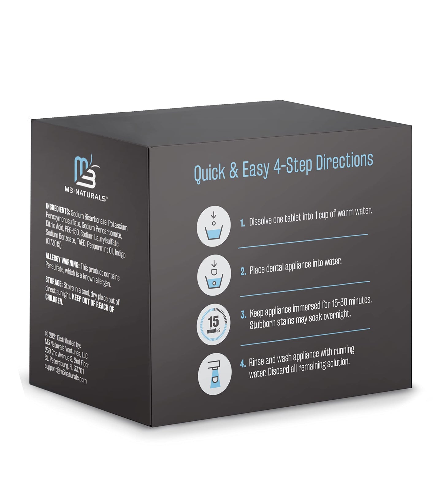 M3 Naturals Extra Strength Retainer & Invisalign Cleaner Tablets - Removes Odor, Stains, Plaque (120 Count)