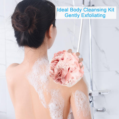 AmazerBath Loofah Sponge 75g/Piece, Exfoliating Bath Sponge Body Scrubber - Loofa Set of 4 Flower Color (Large, Green-Purple)