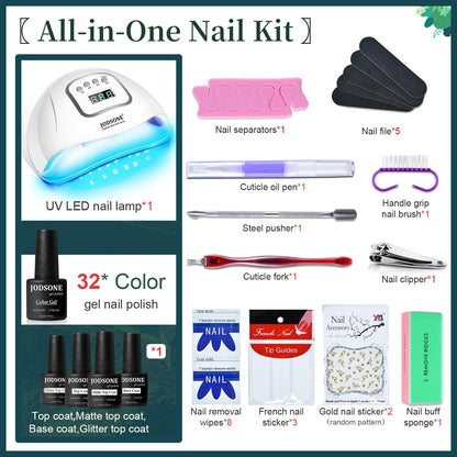 JODSONE 32 Color Gel Nail Kit w/ UV Light & 3 Top Coats | Gift Set