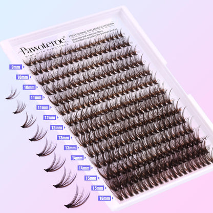 Pawotence Lash Extension Kit DIY 280pcs Lash Clusters Eyelash Extension Kit, 9-16mm 30D 40D Individual Lashes Kit with Lash Bond and Seal, Lash Tweezers for Self Use (30D&40D, 0.07D, 9-16mm, Kit)