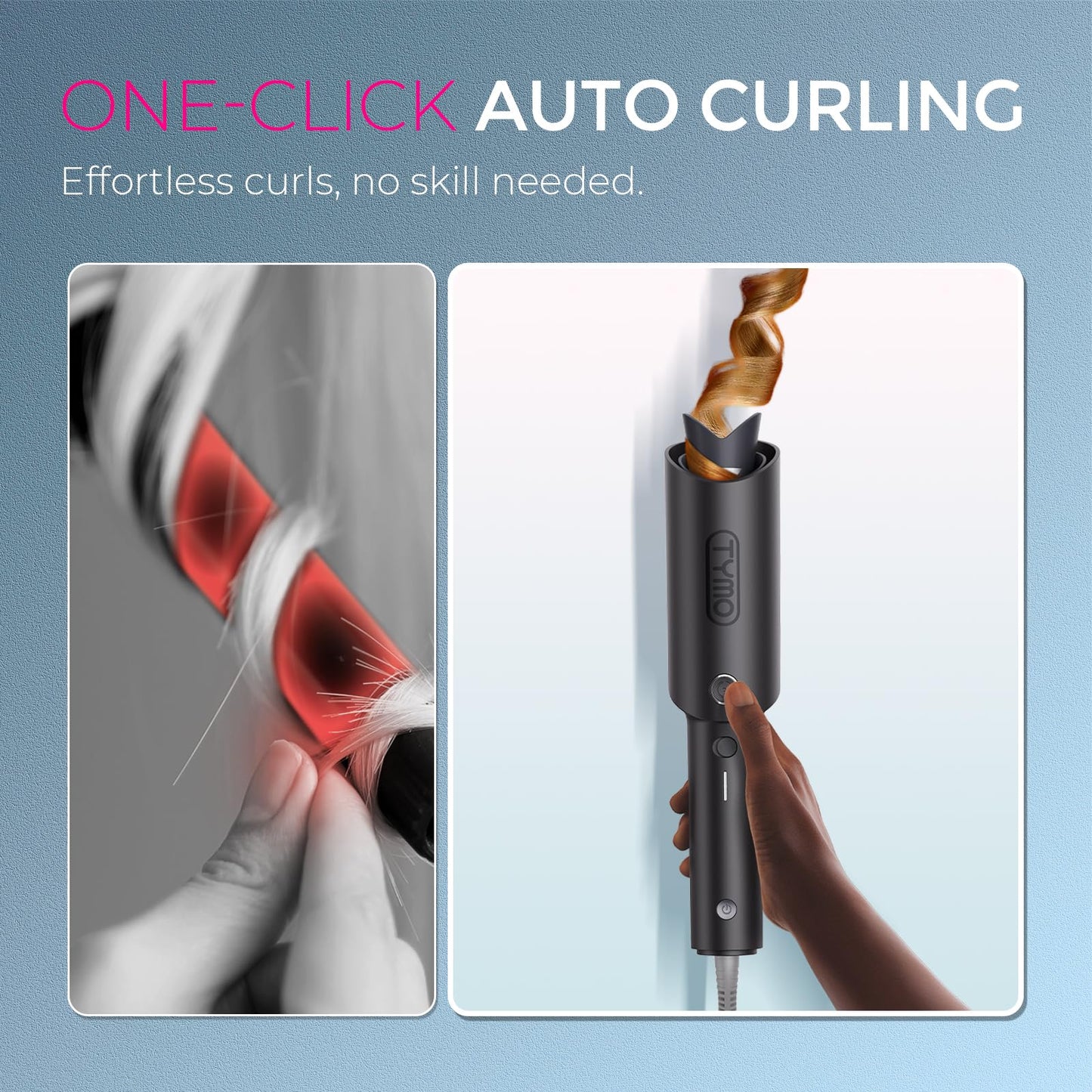 TYMO CURLPRO Automatic Rotating Curling Iron - Beach Waves, Anti-Scald Iron: 72H Beach Waves with Ions