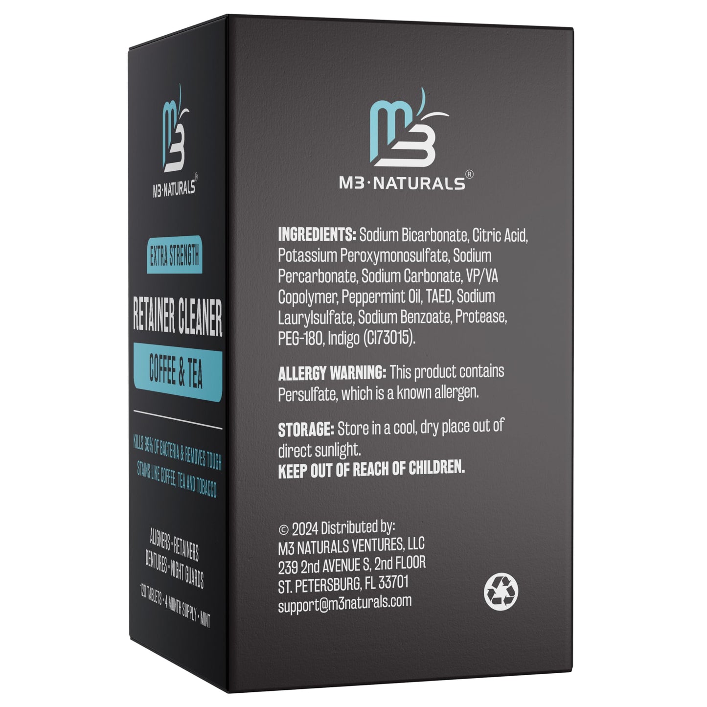 M3 Naturals Extra Strength Retainer & Invisalign Cleaner Tablets - Removes Odor, Stains, Plaque (120 Count)