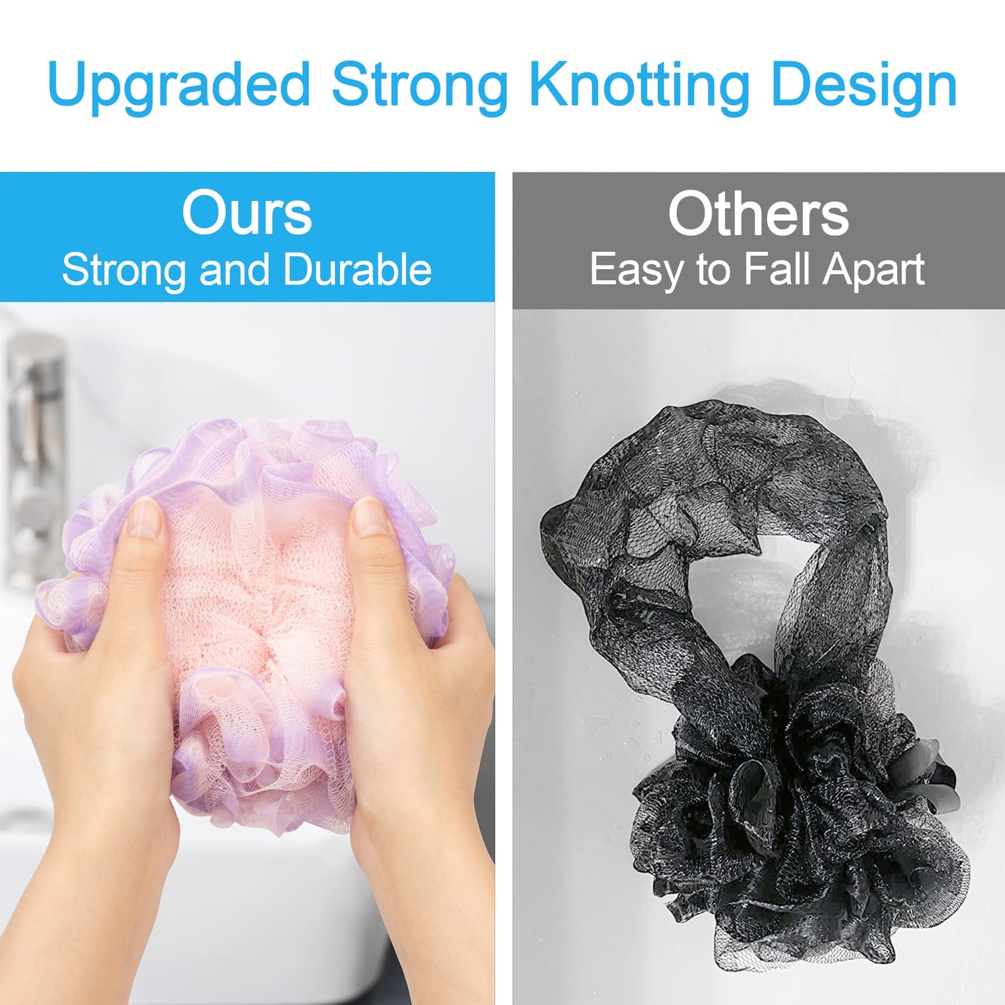 AmazerBath Loofah Sponge 75g/Piece, Exfoliating Bath Sponge Body Scrubber - Loofa Set of 4 Flower Color (Large, Green-Purple)