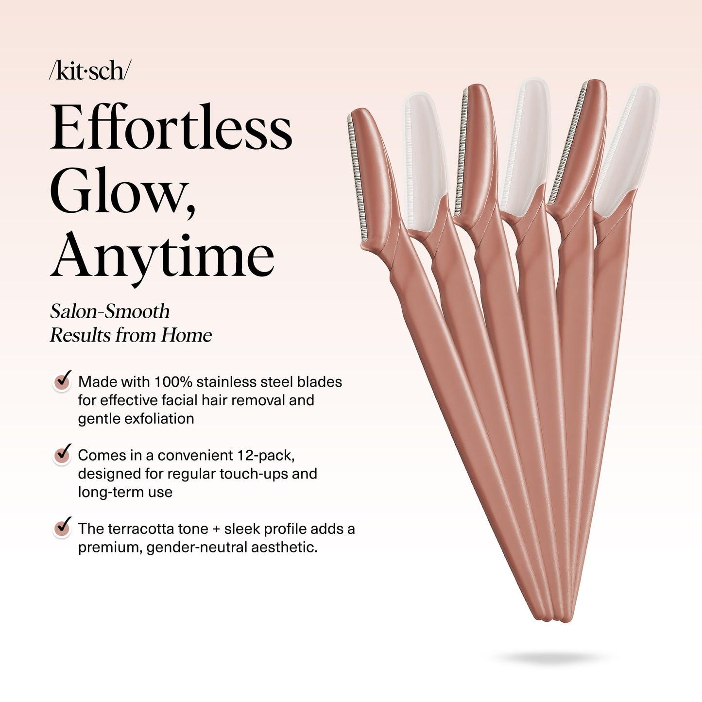 Kitsch Dermaplane Razor for Face & Eyebrow Trimmer – Exfoliating Facial Shaver, Terracotta (12 pcs)
