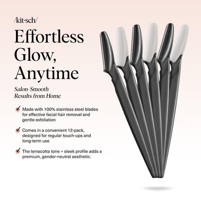 Kitsch Dermaplane Razor for Face & Eyebrow Trimmer – Exfoliating Facial Shaver, Terracotta (12 pcs)