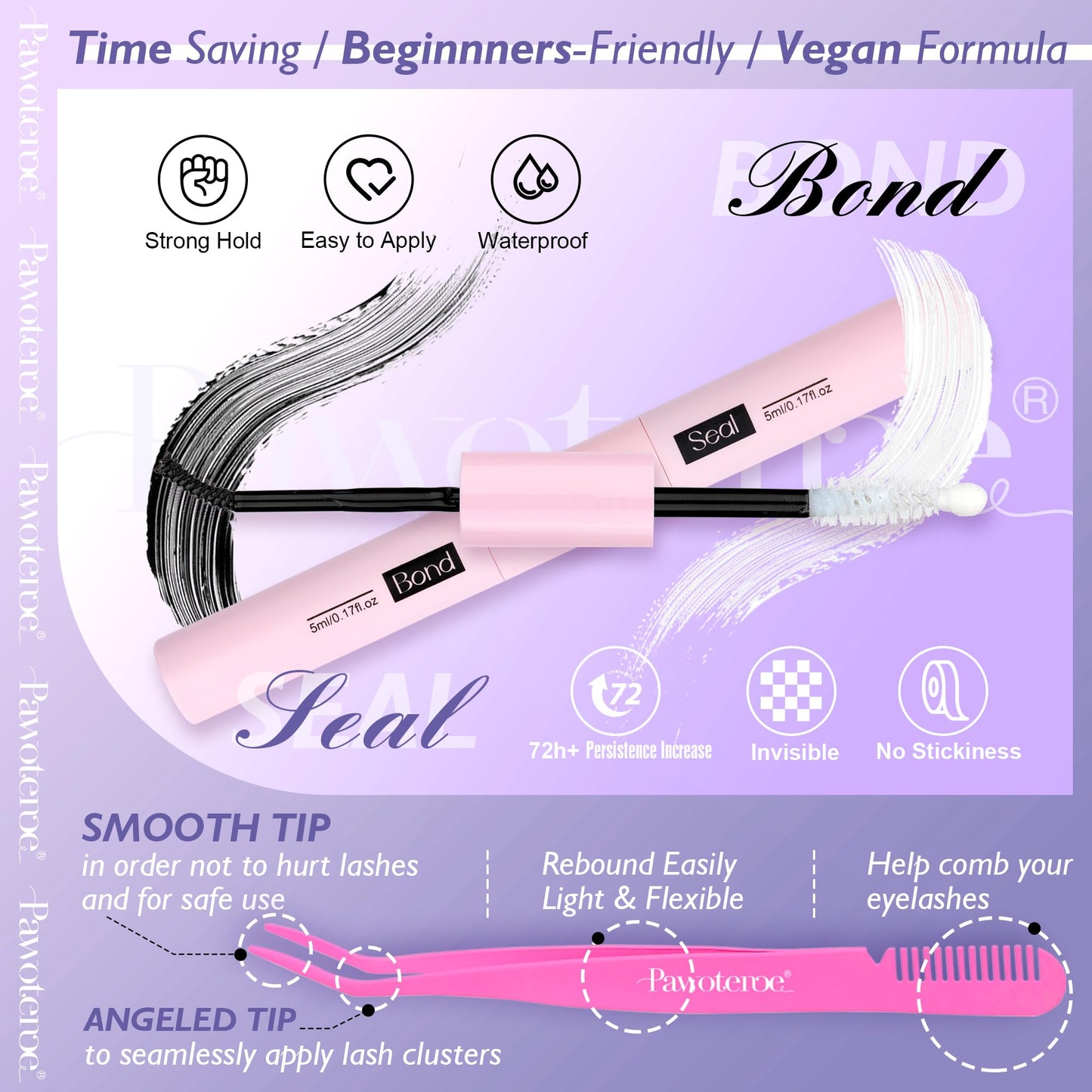 Pawotence Lash Extension Kit DIY 280pcs Lash Clusters Eyelash Extension Kit, 9-16mm 30D 40D Individual Lashes Kit with Lash Bond and Seal, Lash Tweezers for Self Use (30D&40D, 0.07D, 9-16mm, Kit)