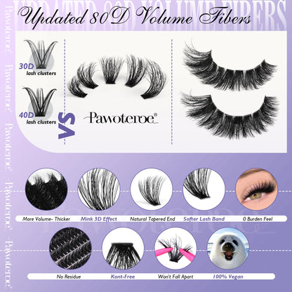 Pawotence Lash Extension Kit DIY 280pcs Lash Clusters Eyelash Extension Kit, 9-16mm 30D 40D Individual Lashes Kit with Lash Bond and Seal, Lash Tweezers for Self Use (30D&40D, 0.07D, 9-16mm, Kit)