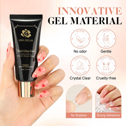 UNA GELLA Solid Gel Nail Glue (40ml) - Strong, Soak-Off Glue for Acrylic, Press-On & Gelly Tips - Lamp Curing Needed