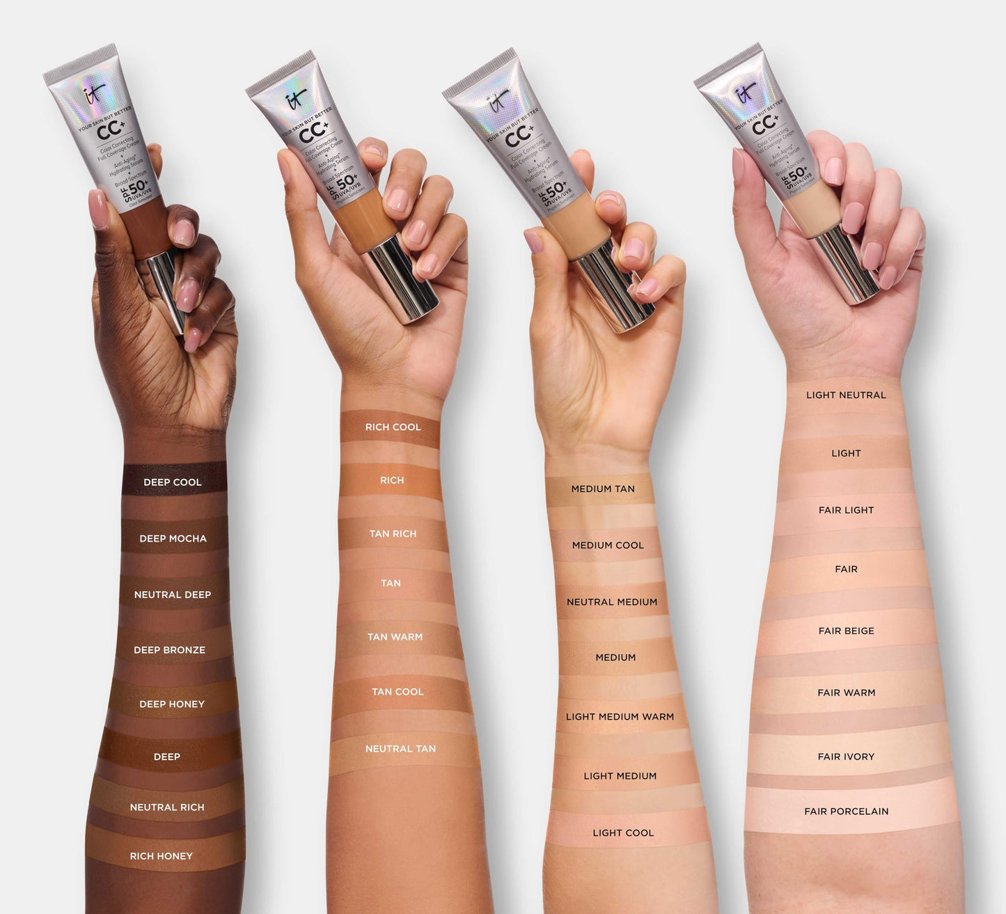 IT Cosmetics CC+ Cream SPF 50+ | Full Coverage Foundation & Serum |Anti-Aging Hydrating Serum & Color Corrector