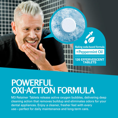 M3 Naturals Extra Strength Retainer & Invisalign Cleaner Tablets - Removes Odor, Stains, Plaque (120 Count)