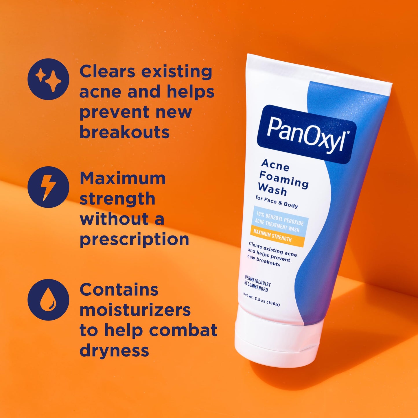 PanOxyl Maximum Strength Acne Foaming Wash - Benzoyl Peroxide 10% Antimicrobial, 5.5 Oz