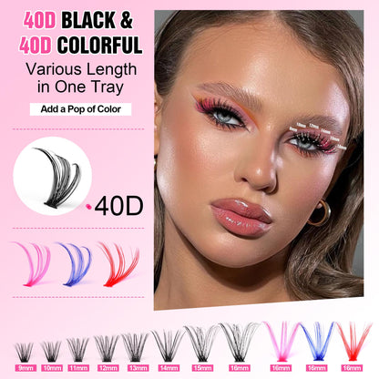 Pawotence Lash Extension Kit DIY 280pcs Lash Clusters Eyelash Extension Kit, 9-16mm 30D 40D Individual Lashes Kit with Lash Bond and Seal, Lash Tweezers for Self Use (30D&40D, 0.07D, 9-16mm, Kit)