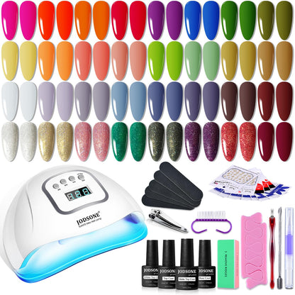 JODSONE 32 Color Gel Nail Kit w/ UV Light & 3 Top Coats | Gift Set