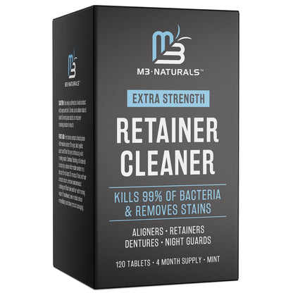 M3 Naturals Extra Strength Retainer & Invisalign Cleaner Tablets - Removes Odor, Stains, Plaque (120 Count)