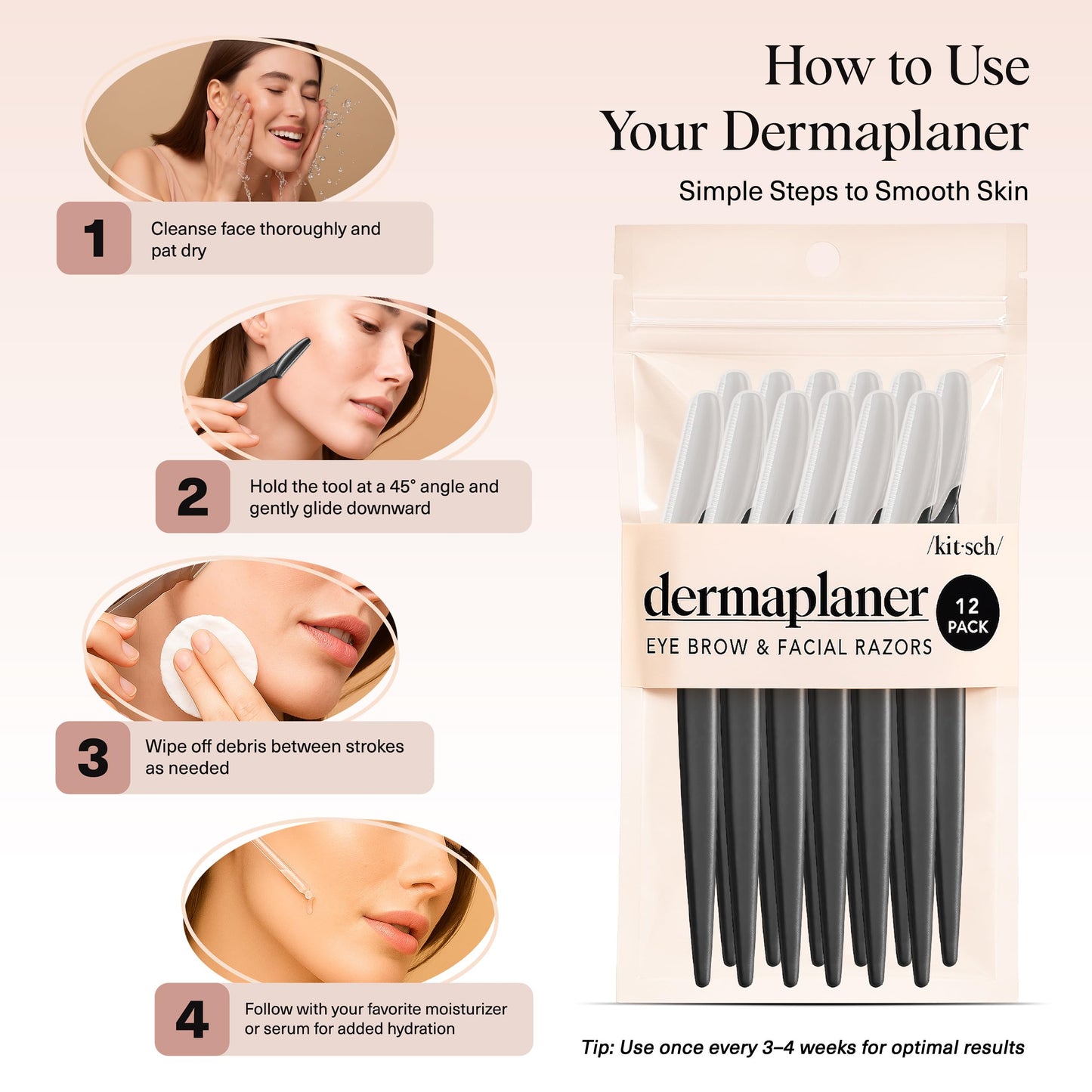 Kitsch Dermaplane Razor for Face & Eyebrow Trimmer – Exfoliating Facial Shaver, Terracotta (12 pcs)