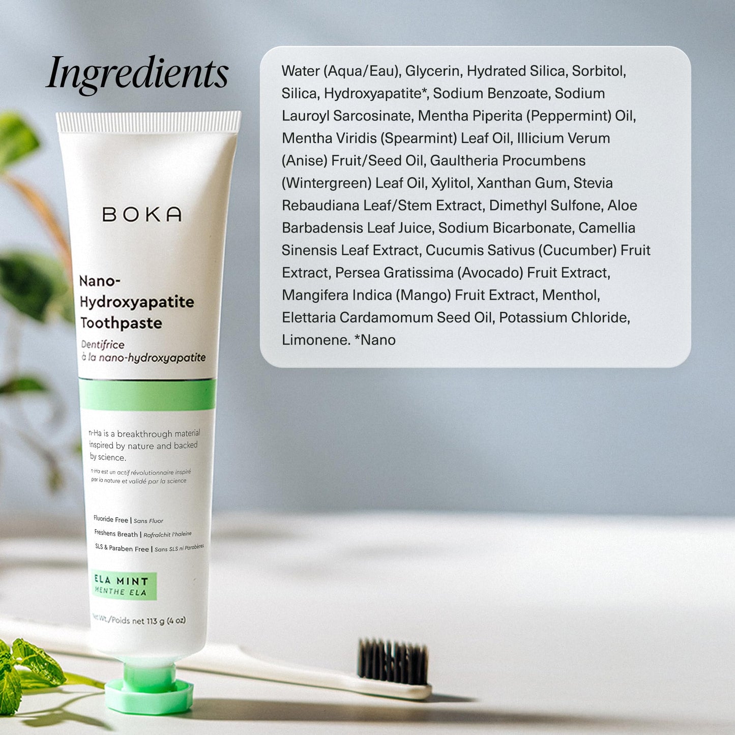 Boka Fluoride-Free Toothpaste with Nano Hydroxyapatite (n-Ha) - Sensitive Teeth, Ela Mint